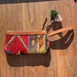 Nena and Co clutch wristlet one of a kind embroidered details leather detail